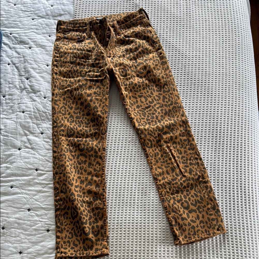 MOTHER Leopard Print Straight Jeans